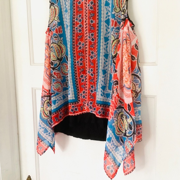 AB Studio Bandana Handkerchief Top Paisley Layered Red White Blue M Cowgirl Boho - Picture 4 of 9